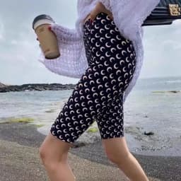 Women's Sexy Spicy Girl Slim Fit High Waist Leggings Moon Print Streetwear Versatile Outdoor Short Pants