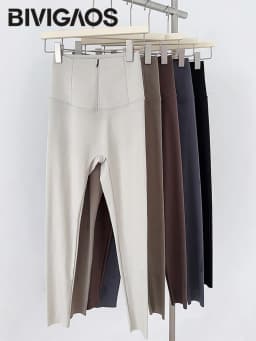 BIVIGAOS Spring Cool Brown Zipper Sharkskin Leggings Women High Waist Micro Pressure Butt Lifter Tight Fit Casual Sport Leggings