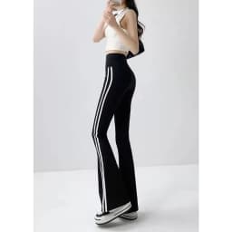Fashion Stripe Flared Shark Pants Female Thin Style Leggings High Waist Hip Liftting Workout Running Skinny Yoga Leggings