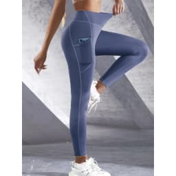 New High Waist Women's Leggings Stretch Yoga Pants Tights With Pockets Push Up Fitness Running Sportswear Solid Color Pants