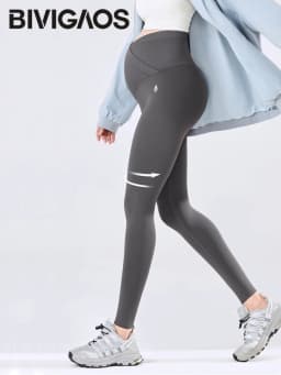 BIVIGAOS Spring Summer New Cross Waist Pregnant Women's Leggings High Elasticity Belly Support V-Waist Slim Fit Maternity Pants