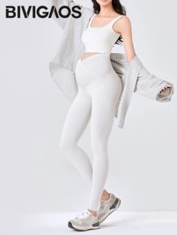 BIVIGAOS Spring Summer New Cross Waist Pregnant Women's Leggings High Elasticity Belly Support V-Waist Slim Fit Maternity Pants