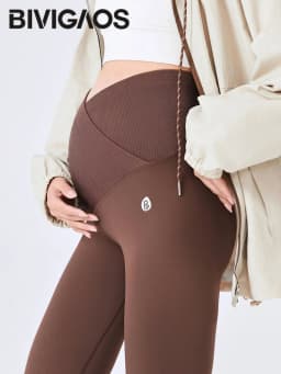 BIVIGAOS Spring Summer New Cross Waist Pregnant Women's Leggings High Elasticity Belly Support V-Waist Slim Fit Maternity Pants