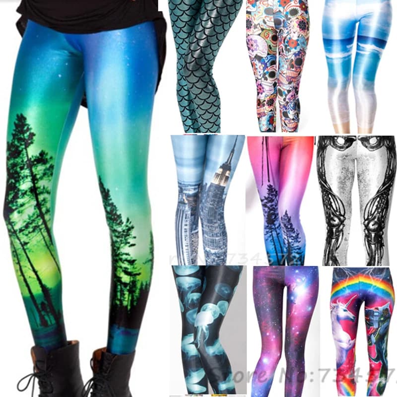UPTOAILEI Quality Women Galaxy Elastic Tight Trouser Black Green Mermaid Printed Leggings Black Milk Leggins Summer
