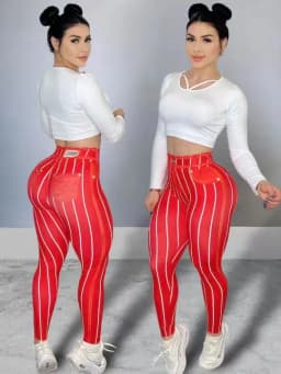 Women High Waist Sports Leggings Stripe Print Stretchable Yoga Pants Sexy Tight Fitness Workout Gym Push Up Causal Pant