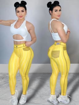 Women High Waist Sports Leggings Stripe Print Stretchable Yoga Pants Sexy Tight Fitness Workout Gym Push Up Causal Pant