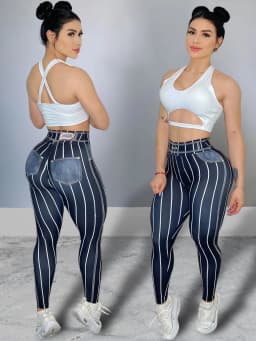 Women High Waist Sports Leggings Stripe Print Stretchable Yoga Pants Sexy Tight Fitness Workout Gym Push Up Causal Pant