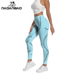 Nadanbao Sally Jack Halloween Leggings Women Movie Cosplay Pants Patchwork Pattern Party Trousers Casual Sexy Skinny Tights