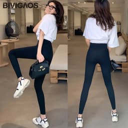 BIVIGAOS New Women Sharkskin Black Leggings Thin Workout Stretch Sexy Fitness Leggings Skinny Legs Slimming Sport Leggings