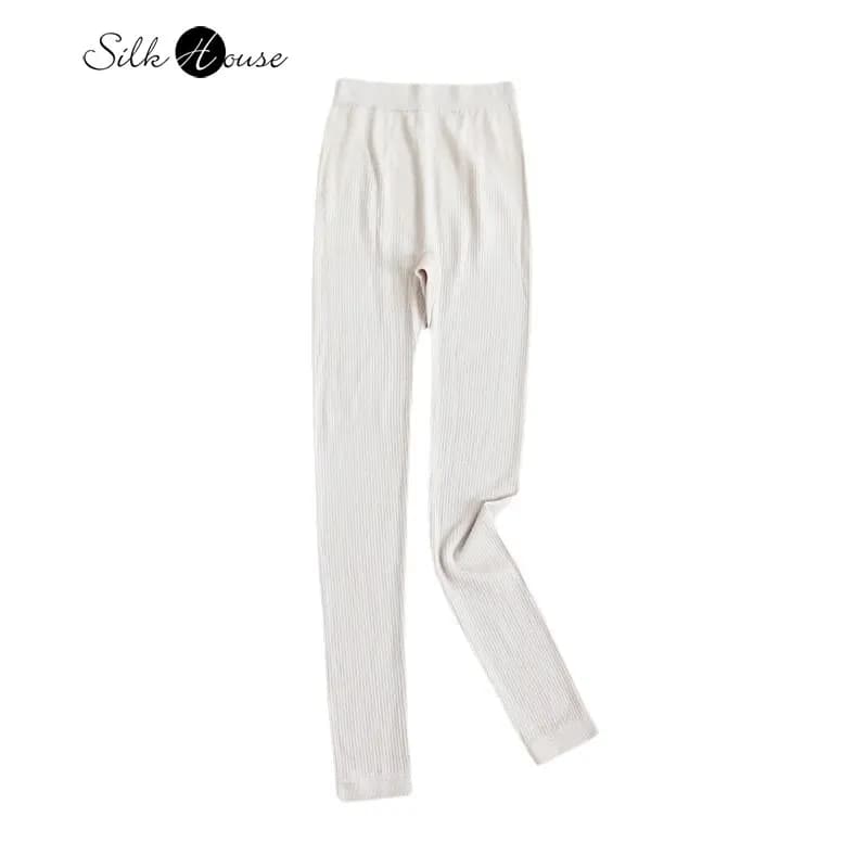 2025 Women's Fashion Autumn Winter New Silk Warm Pants High Elastic 5.4%Mulberry Silk Bottomed Pants Slim Autumn Pants