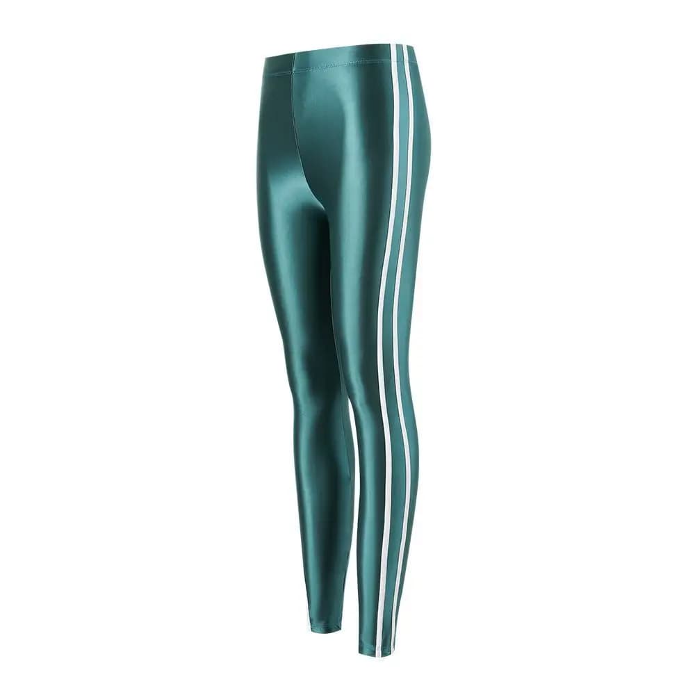 Glossy striped leggings pants High waist women Sexy slim seam workout leggings