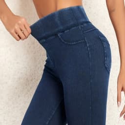 Women's Faux Denim Yoga Leggings Fitness Stretch Leggings High Waisted Fashionable Skinny Tights Gym Workout Running Pants