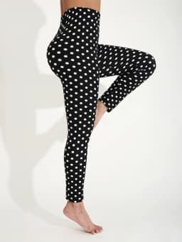 Four Seasons European  American Casual Women's Black Leggings  High Stretch Tight Pants White Polka Dot Pattern Cropped Pants