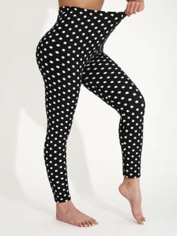 Four Seasons European  American Casual Women's Black Leggings  High Stretch Tight Pants White Polka Dot Pattern Cropped Pants