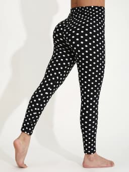 Four Seasons European  American Casual Women's Black Leggings  High Stretch Tight Pants White Polka Dot Pattern Cropped Pants