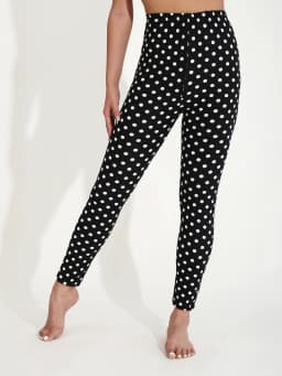 Four Seasons European  American Casual Women's Black Leggings  High Stretch Tight Pants White Polka Dot Pattern Cropped Pants