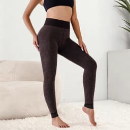 Women Ribbed Fleece Lined Leggings Stretch Slim Fit Ankel Length Sparkly Tights High Waist Winter Thermal Pants Tummy Control