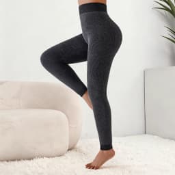 Women Ribbed Fleece Lined Leggings Stretch Slim Fit Ankel Length Sparkly Tights High Waist Winter Thermal Pants Tummy Control