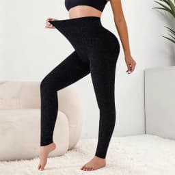 Women Ribbed Fleece Lined Leggings Stretch Slim Fit Ankel Length Sparkly Tights High Waist Winter Thermal Pants Tummy Control