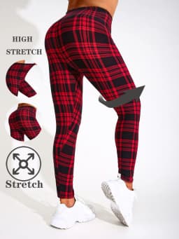 Casual Fashionable Brushed High Elasticity Sexy Tight Fitting Black And Red checkered Leggings Sports Slimming Yoga Pants