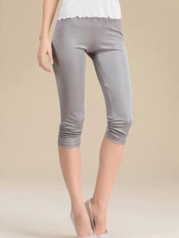 SuyaDream Women Leggings Knitted Natural SilK 3/4 length Slim Pants Anti emptied Bottoms Black Khkai
