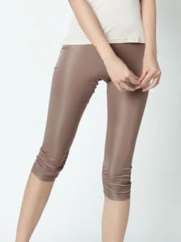 SuyaDream Women Leggings Knitted Natural SilK 3/4 length Slim Pants Anti emptied Bottoms Black Khkai