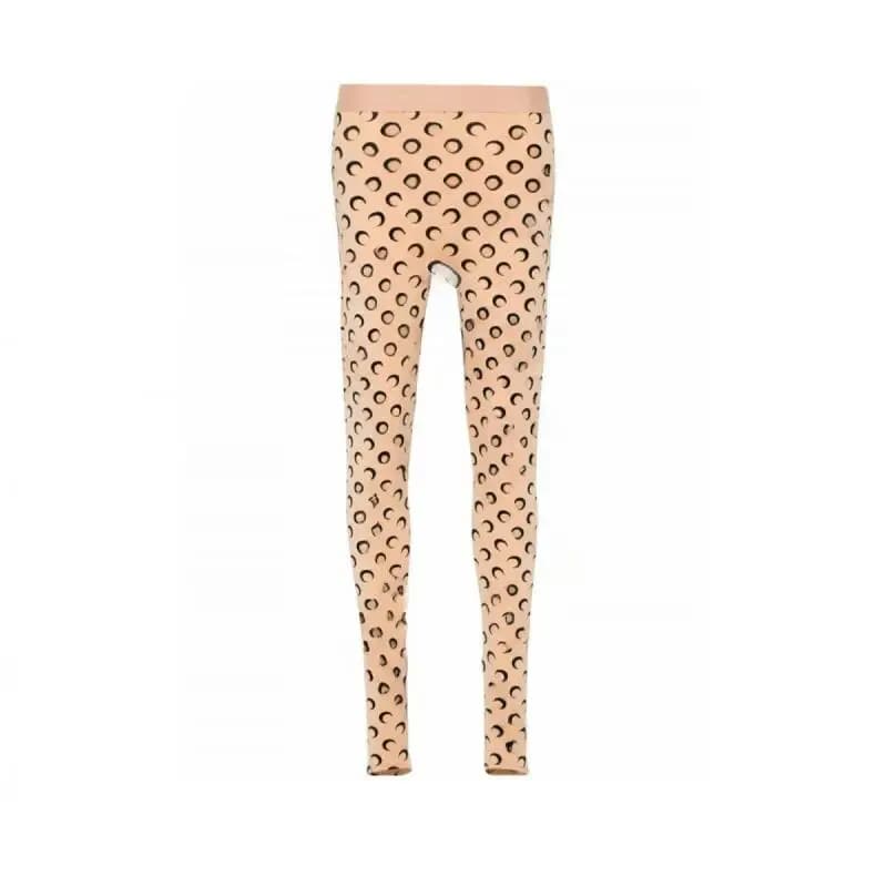 Tummy Control Leggings High Waisted Women Solid Color Stretchy Moon Print Ice Silk Retro Versatile Pants