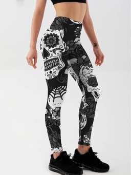 Qickitout Leggings Fitness Slim Women's colorful skull mas Legging Sexy Fashion Stretch Digital Print Pants Cool Trousers