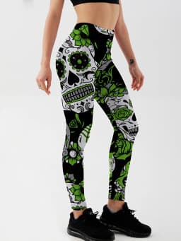 Qickitout Leggings Fitness Slim Women's colorful skull mas Legging Sexy Fashion Stretch Digital Print Pants Cool Trousers