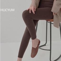 100% Cashmere Slim Leggings Women High Waist Casual Trousers Knitted Ribbed Thicken Elasticity Thermal Ankle-Length Leggins