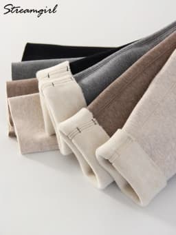 Winter Brown Leggings Women Long Fleece Pants High Waist Velvet Bottom LeggingsWith Pockets Warm Thick Leggings For Women Winter