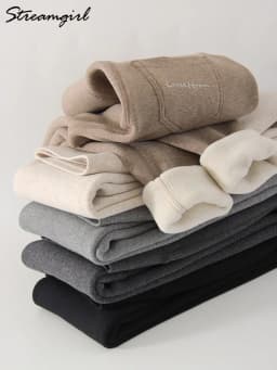 Winter Brown Leggings Women Long Fleece Pants High Waist Velvet Bottom LeggingsWith Pockets Warm Thick Leggings For Women Winter