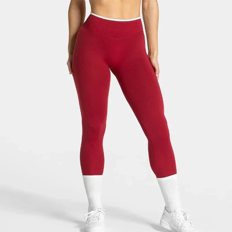 Women's Seamless Gym Solid Color Sports Pants White Edge Waist Tight High Waist Hip Lifting Yoga Pants Running Exercise Pants