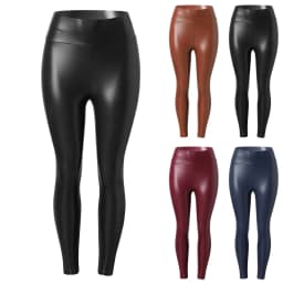 Solid Pu Leather Leggings Women's High Waist Faux Leather Stretch Skinny Long Leggings Plus Size Tights Bell Bottoms For Women