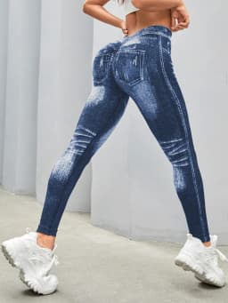 Women V Back Jean Leggings Gym Fitness Athletic Workout Elastic Leggins Leggins Good Elastic Yoga Pants Sports Training Tights