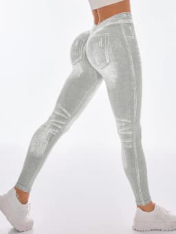 Women V Back Jean Leggings Gym Fitness Athletic Workout Elastic Leggins Leggins Good Elastic Yoga Pants Sports Training Tights