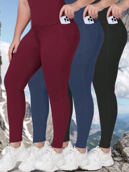  Women Leggings With Pockets Solid Color High Waist Butt Lifting Workout Tights Slim Elastic Pants Casual SportWear