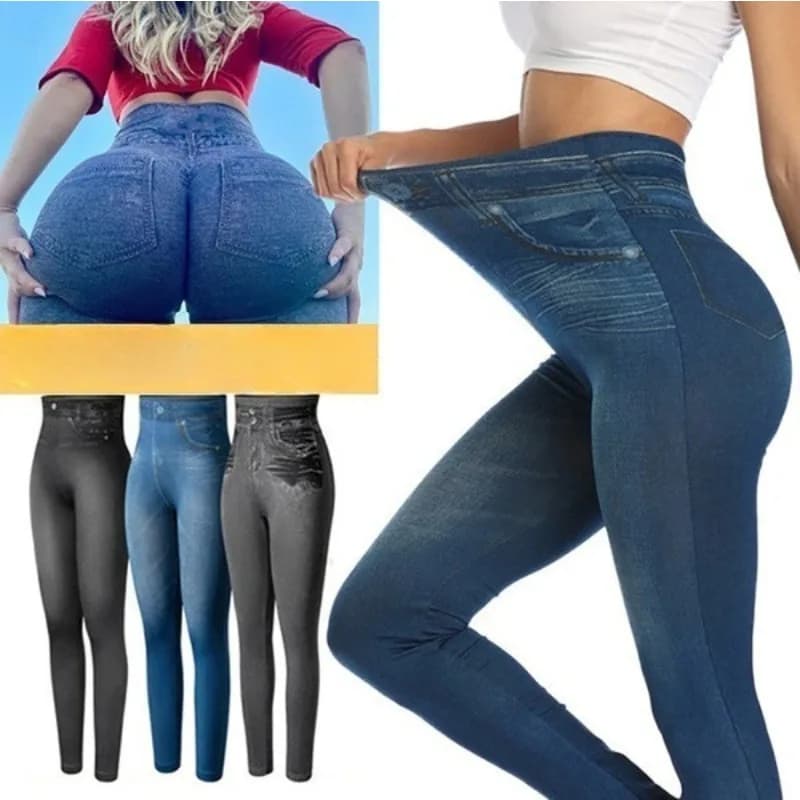 European American High Elasticity Denim Printed Leggings Women's High Waist Slim Leggings Gym Trainning Cycling Fashion Shorts