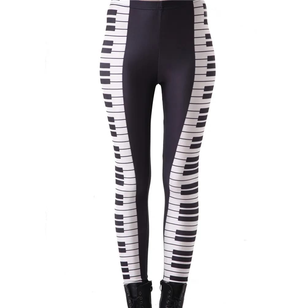 New Sexy Yoga Pants Black White Piano Keys Prints Elastic Slim Fitness Gym Sport Workout Women Leggings  Dropshipping