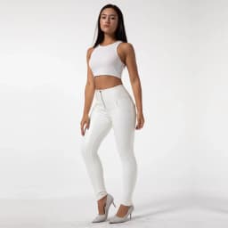 Shascullfites High Waist Faux Leather Leggings for Women Booty Lifting Stretch White Latex Shaping Leggings
