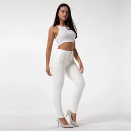 Shascullfites High Waist Faux Leather Leggings for Women Booty Lifting Stretch White Latex Shaping Leggings
