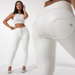 Shascullfites High Waist Faux Leather Leggings for Women Booty Lifting Stretch White Latex Shaping Leggings