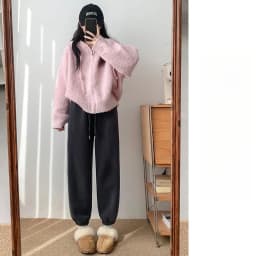 Pink Fleece Sports Pants for Women Autumn and Winter Thick Warm Cotton Pants Small Stature Ankle Binding Fleece Sanitary Pants