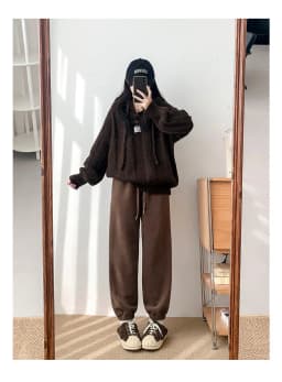 Pink Fleece Sports Pants for Women Autumn and Winter Thick Warm Cotton Pants Small Stature Ankle Binding Fleece Sanitary Pants