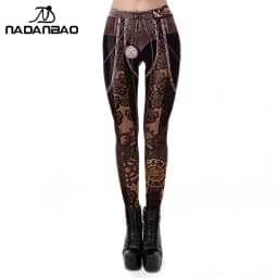 NADANBAO Steampunk Series Leggings Fashion Retro Gear Machinery Print Trousers Women Sexy Elastic Pants Fitness Slim Leggings