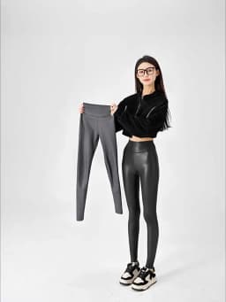 BIVIGAOS 2025 Fall Winter Baby PU Leather Leggings High Waist Elastic Slim Tight Sexy Leather Pants Thin Fleece Warm leggings