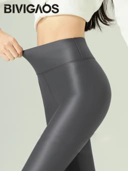 BIVIGAOS 2025 Fall Winter Baby PU Leather Leggings High Waist Elastic Slim Tight Sexy Leather Pants Thin Fleece Warm leggings