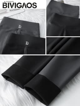 BIVIGAOS 2025 Fall Winter Baby PU Leather Leggings High Waist Elastic Slim Tight Sexy Leather Pants Thin Fleece Warm leggings