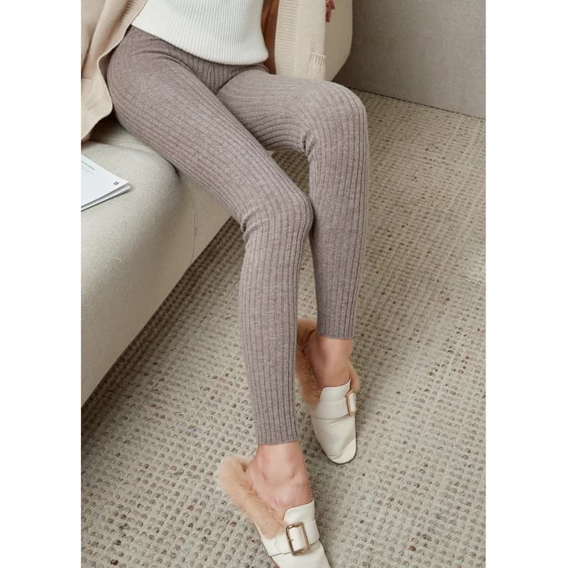 100% Merino Wool Striped Leggings Women's Winter Warm Knitted Tights Solid Color Women's Trousers