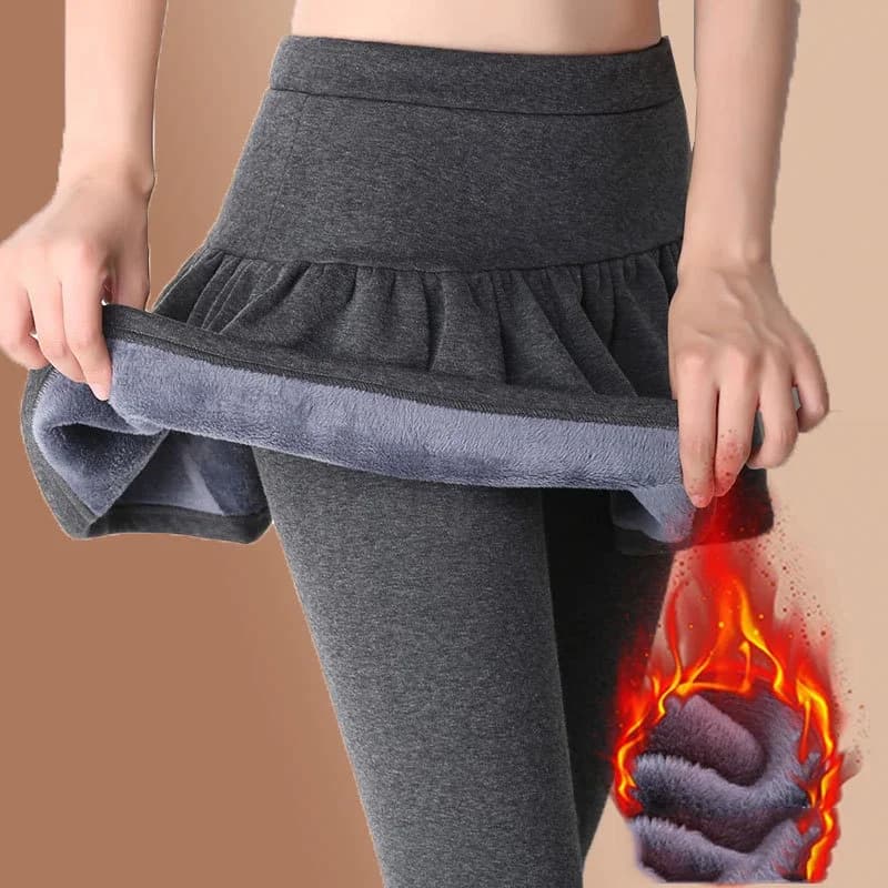 Women Pleated Skirts Leggings Thickened Plush Winter Warm Pants Thermal Tight Trousers Leggins Pantalones Streetwear 4XL